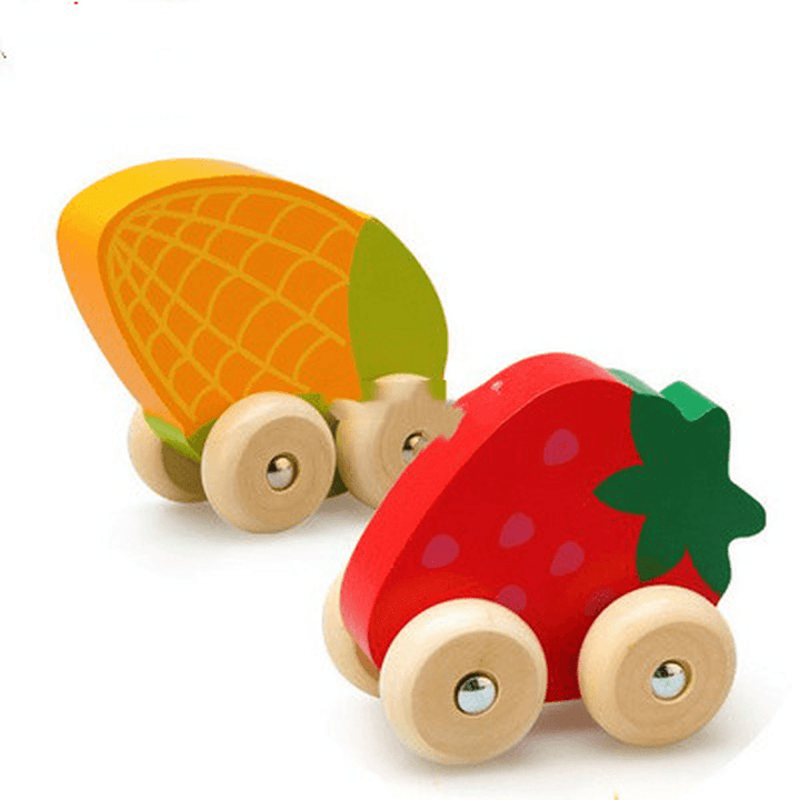 Baby Toys Wooden Fruit Shape Cognition Car Mini Ca - MRSLM