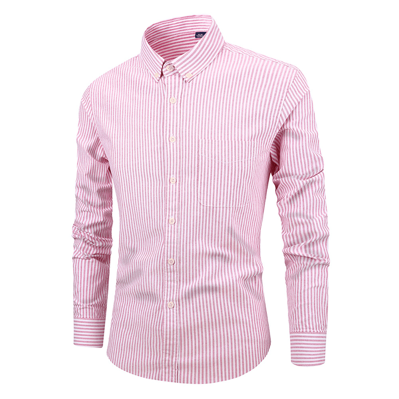 Mens Long Sleeve Slim Casual Cotton Striped Oxford Shirts - MRSLM