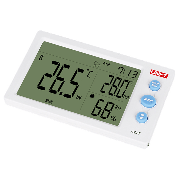 UNI-T A12T Digital LCD Thermometer Hygrometer Temperature Humidity Meter Alarm Clock Weather Station Indoor Outdoor - MRSLM