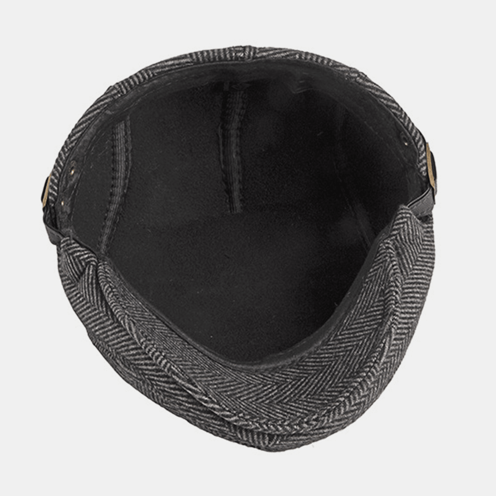 Men Autumn Winter Warm Herringbone Berets British Retro Adjustable Newsboy Hat Forward Hat - MRSLM