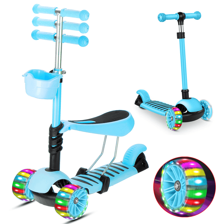 2-In-1 LED Kick Scooter Kids 3 Flashing Wheel Adjustable Height Balance Toddler Gift - MRSLM