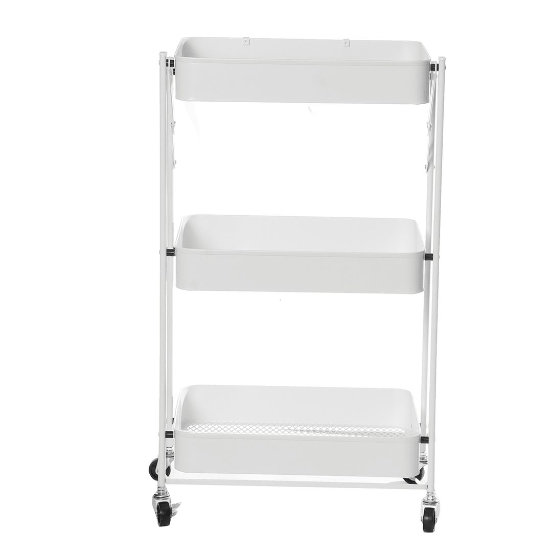 Multilayer Foldable Storage Rack with Wheels Kitchen Rolling Cart Free Installation Floor Shelf - MRSLM