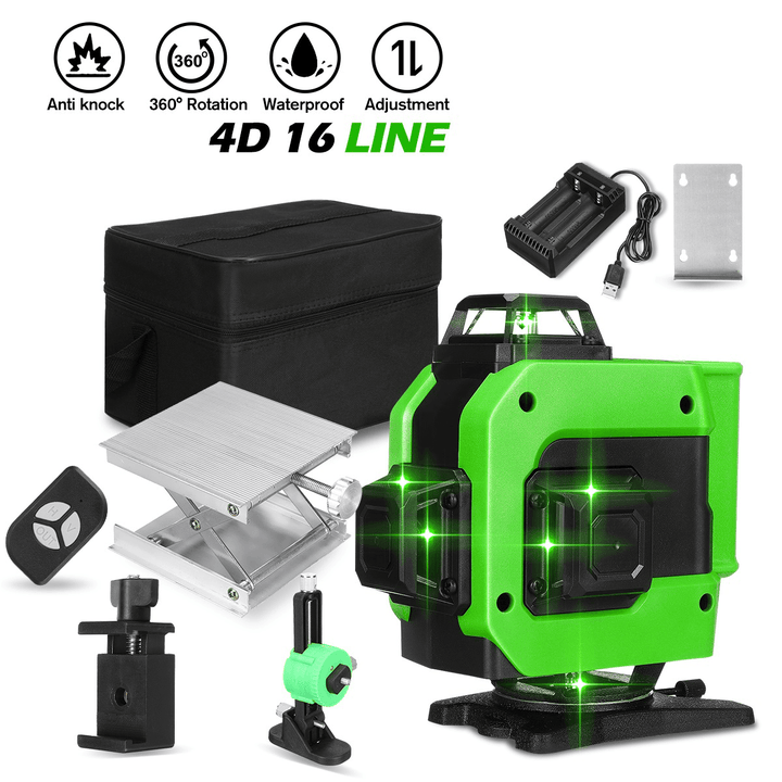 16/12 Line 4D 360° Horizontal Vertical Cross Green Light Laser Level Self-Leveling Measure Super Powerful Laser Beam - MRSLM