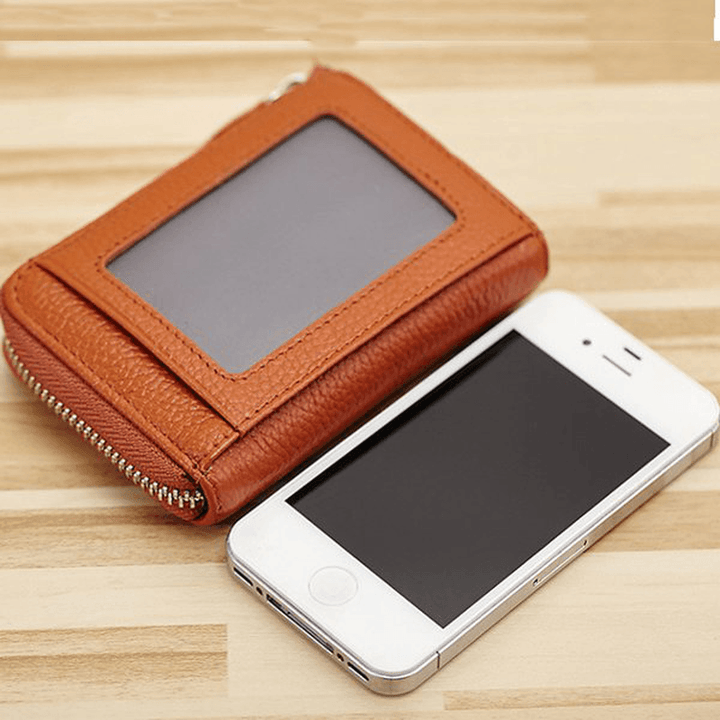 Women Men Genuine Leather Short Wallet Zipper Coin Bags Card Holder Key Bags - MRSLM