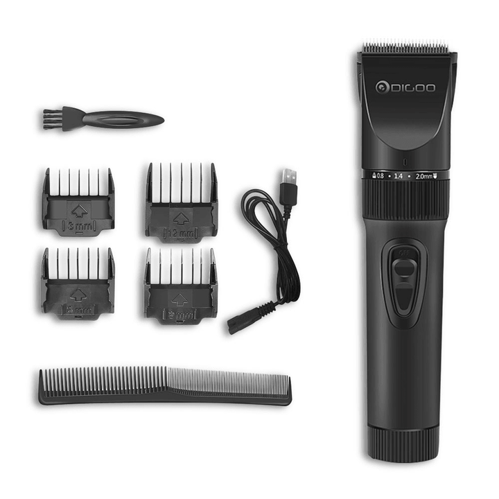 Digoo BB-T2 USB Ceramic R-Blade Hair Clipper Trimmer Rechargeable 4X Extra Limiting Comb Razor Silent Motor for Children Baby Men - MRSLM