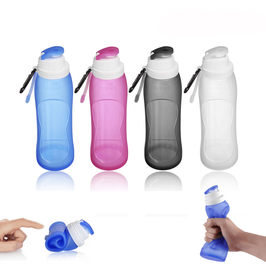 500ML Foldable Water Bottle Silicone BPA Free Kettle Drinking Bottle Outdoor Travel Running Hiking Cycling - MRSLM