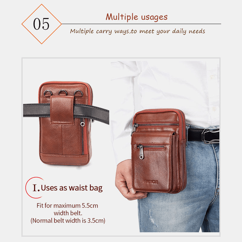 Men Genuine Leather Waist Bag Crossbody Bag Shoulder Bag - MRSLM