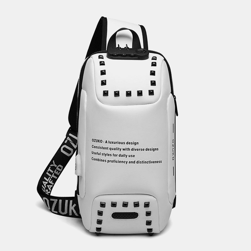 Men Oxford Letter Front Password Lock Anti-Theft Design USB Charging Crossbody Bag Multi-Pockets Multi-Compartments Chest Bag - MRSLM