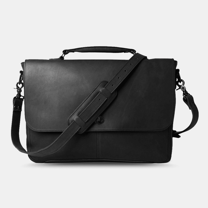 Men PU Leather Multifunction Vintage 15.6 Inch Laptop Anti-Theft Briefcase Messenger Bag Crossbody Bag - MRSLM