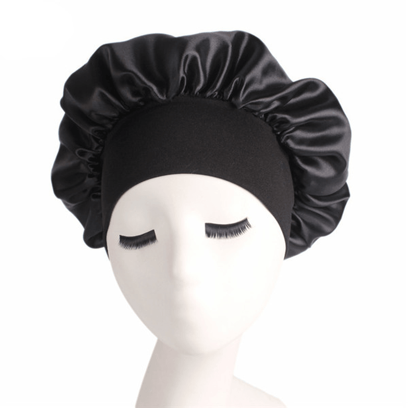 Black Fleece Elastic Bathing Cap Headband Shower Cap - MRSLM