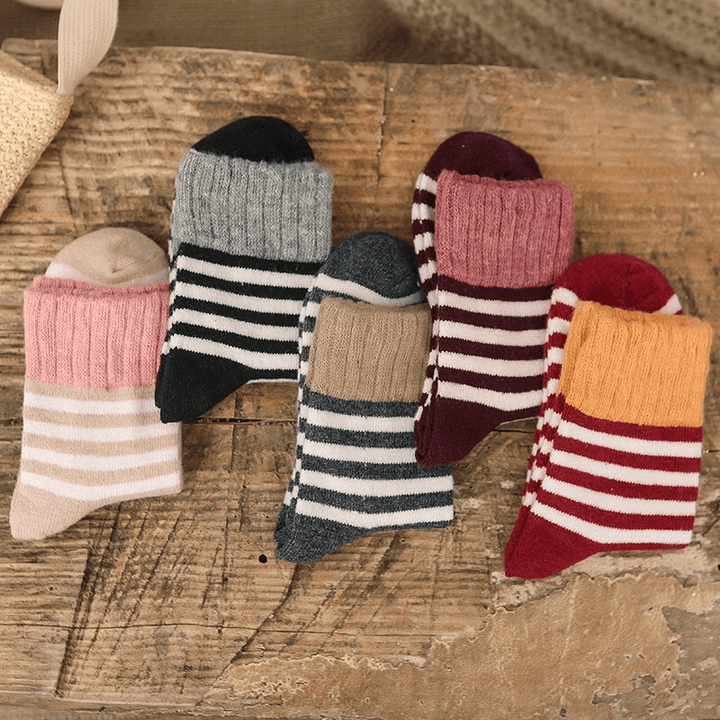 Women High Cuff Mouth Striped Wool Socks - MRSLM