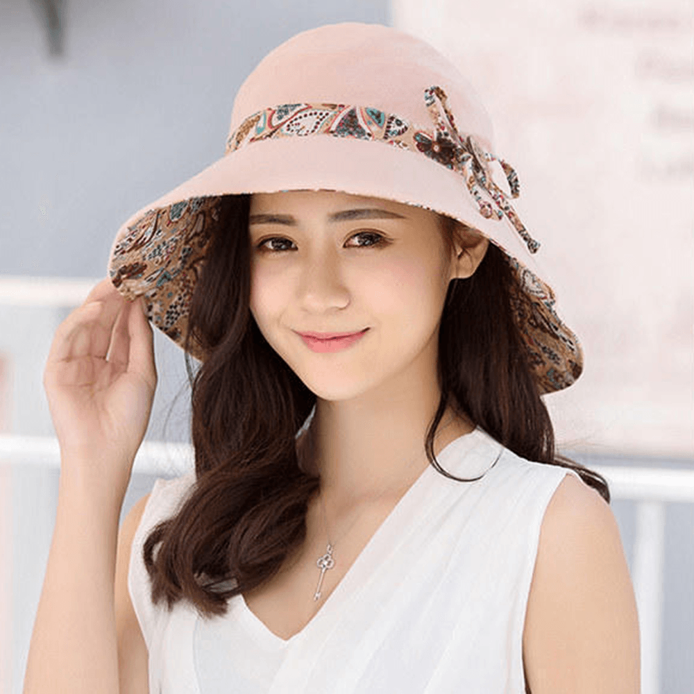 Multipurpose Foldable Anti-Uv Cap for Lady Print Beach Sun Hat Cotton Wide Brim Hat for Women Elegant Summer Hats - MRSLM