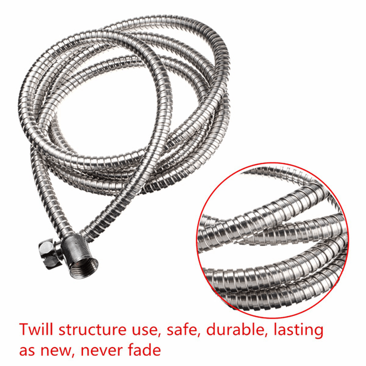 2M Long Standard Flexible Bathroom Shower Head Hose Stainless Steel Chrome Pipe - MRSLM