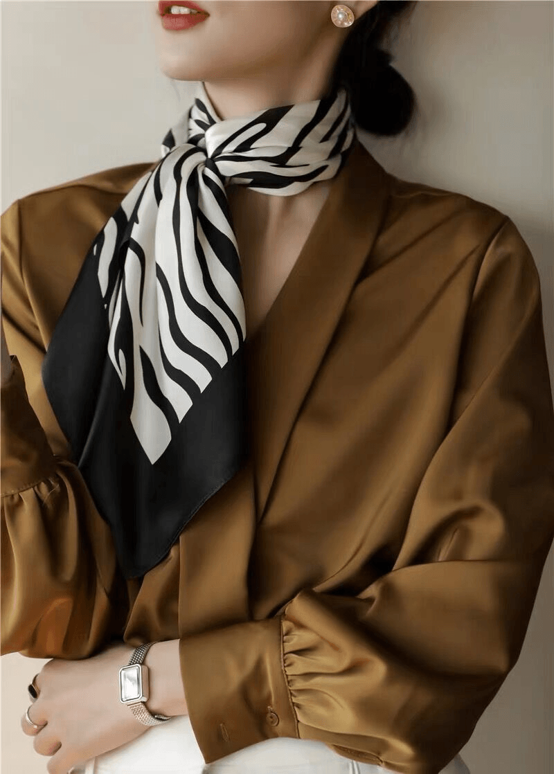 Women'S Zebra Print Silk Square Scarf Mulberry Silk Crepe Satin Satin Silk Scarf - MRSLM