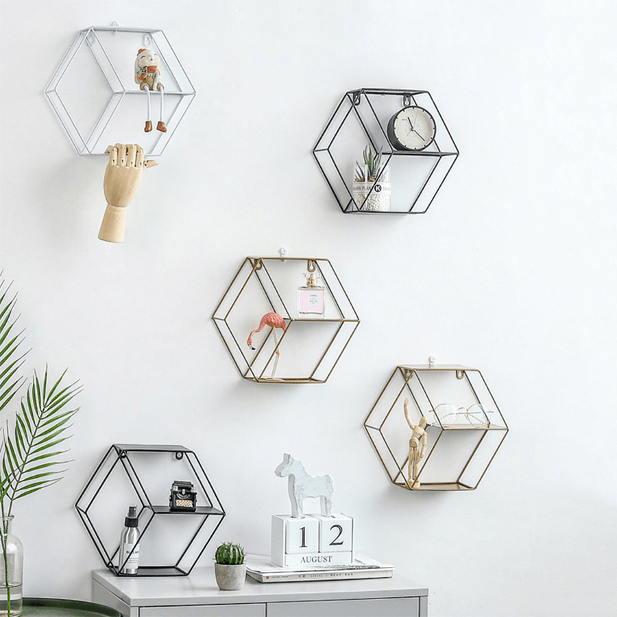 Geometric Metal Iron Storage Wall Shelf Rack Display Organization Home Decor - MRSLM