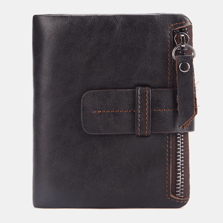 Men Genuine Leather Retro Zipper Cowhide Multi-Slot Card Holder Wallet - MRSLM