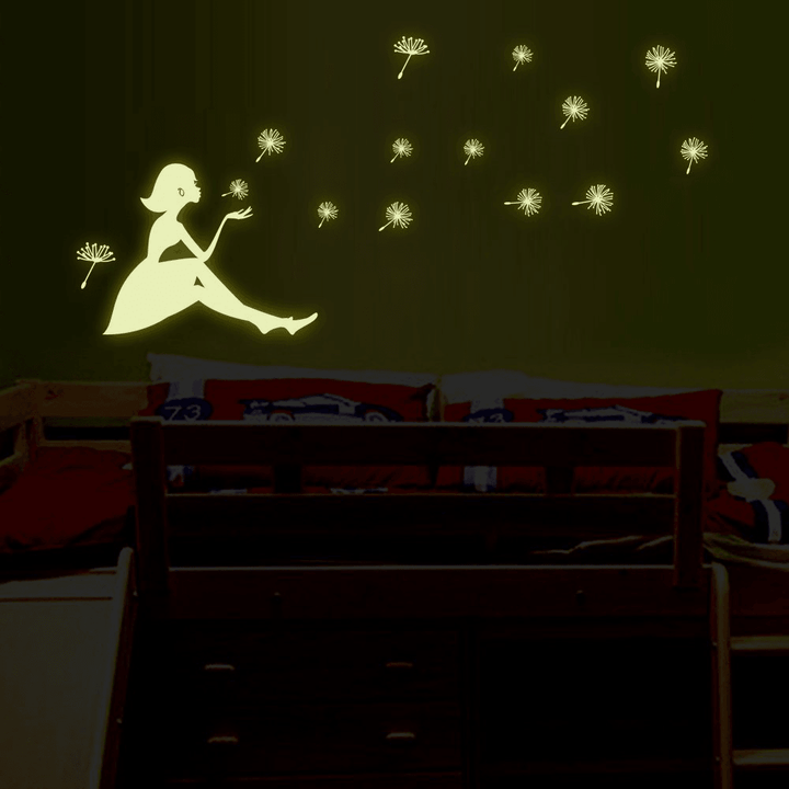 Dandelion Girl Stars Fluorescent Luminous Paste Stickers Night Light Living Room Decor Wall Sticker - MRSLM