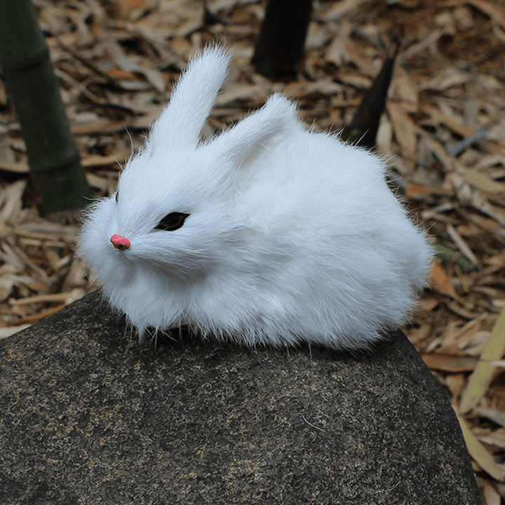 15Cm Mini Realistic Cute White Plush Rabbits Fur Lifelike Animal Furry Easter Bunny Stuffed Plush Toy - MRSLM