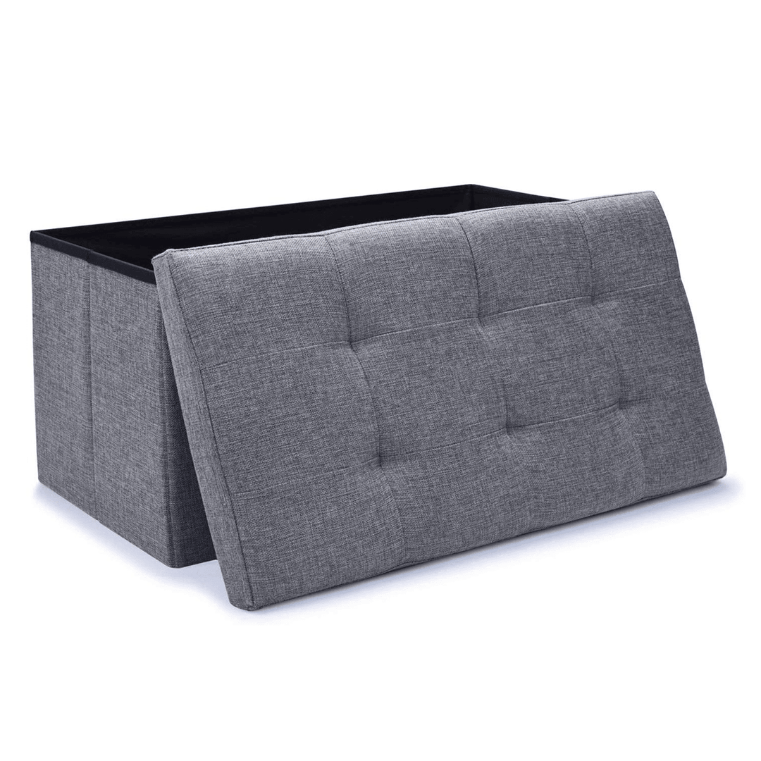 Folding Storage Ottoman Chair Seat Stool Chest Toy Storage Box Linen Look - MRSLM