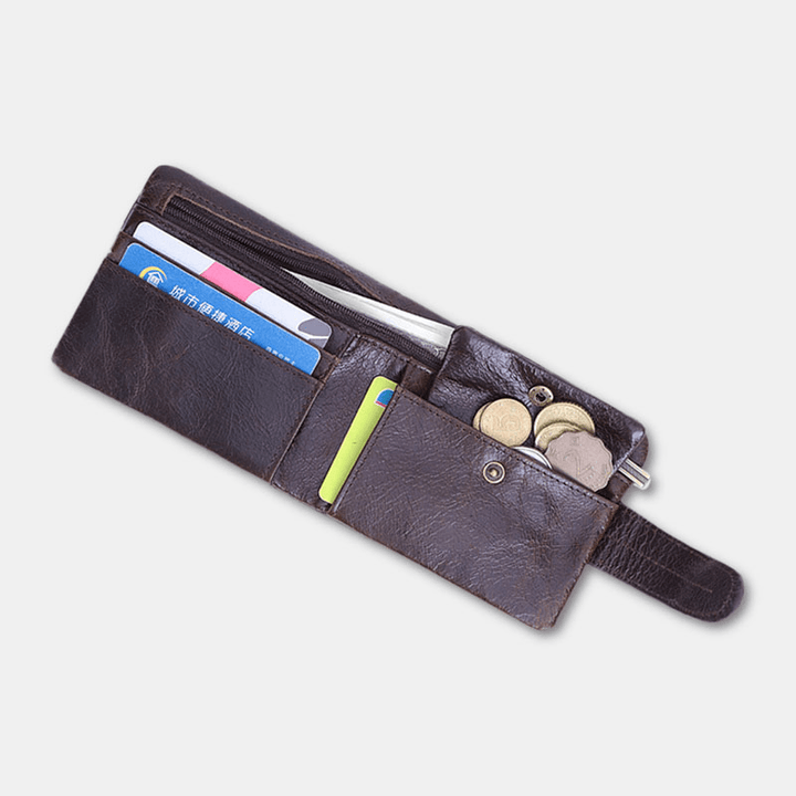 Men Oil Wax Leather Short Foldable Wallet Retro Fashion Thin Bifold Clutch Wallet Coin Purse Card Holder Money Clip - MRSLM