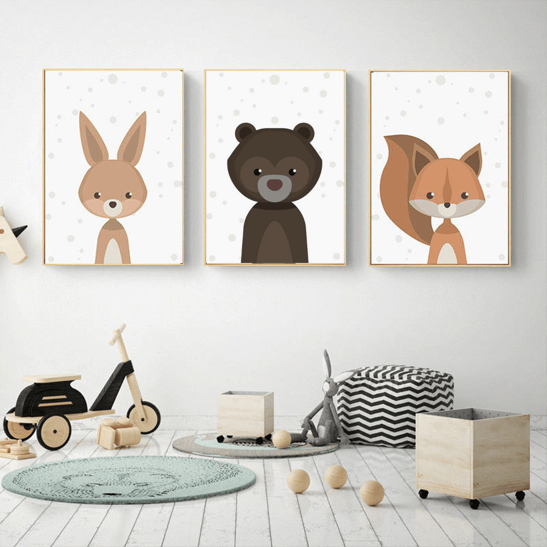 Cartoon Fox Animal Canvas Poster Nordic Art Prints Baby Kids Room Wall Sticker Decor - MRSLM