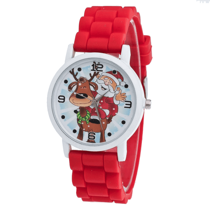 Cartoon Santa Claus and Reindeer Pattern Silicone Strap Watch Cute Kid Watch Fashion Children Quartz Watch - MRSLM