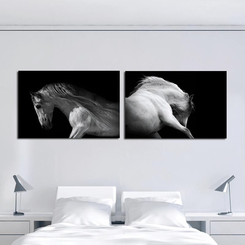 Miico LKKK Hand Painted Combination Decorative Paintings Black and White Horse Wall Art for Home Decoration - MRSLM