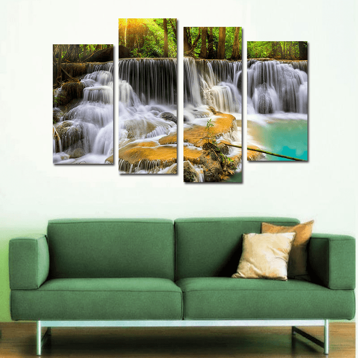 Miico Hand Painted Four Combination Decorative Paintings Ancient Small Waterfall Wall Art for Home Decoration - MRSLM