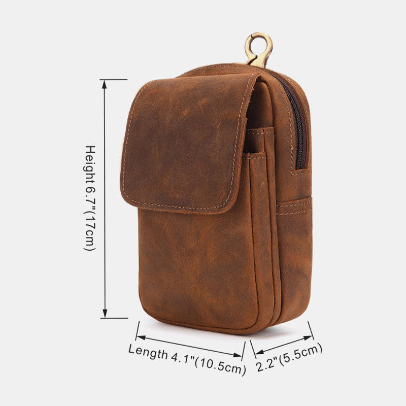 Men Genuine Leather Multi-Slots Retro Multifunctional Wallet Phone Bag Waist Bag - MRSLM