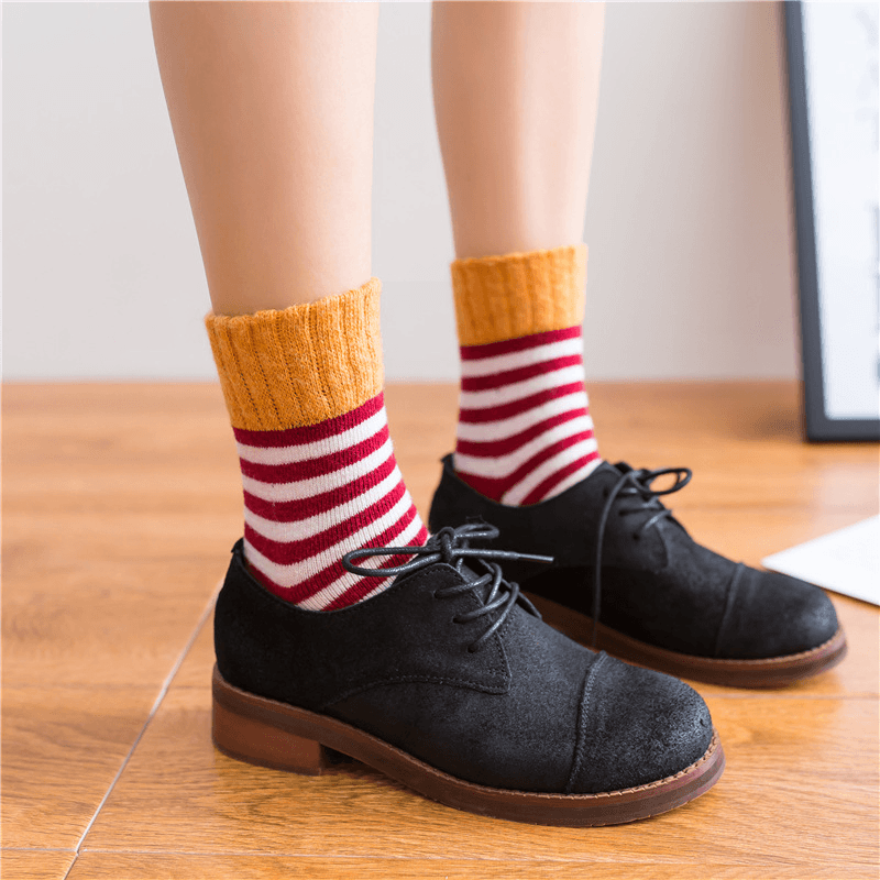 Women High Cuff Mouth Striped Wool Socks - MRSLM