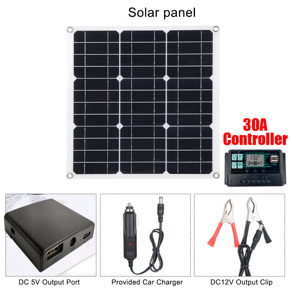 12V 50W PET Flexible Solar Panel Camping Solar Power Bank Battery Charge Systems Kit Complete 10/30/60/100A Controller 12V 24V - MRSLM