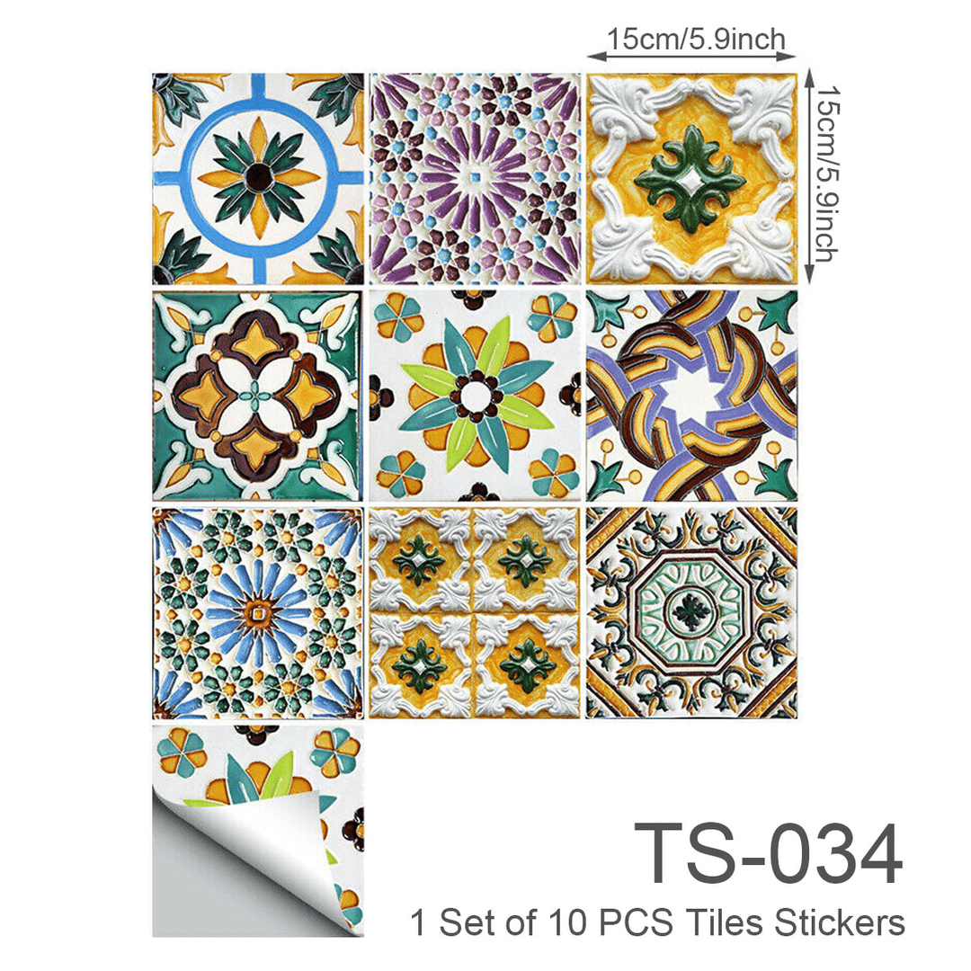 10 Pcs Morocco Tile Stickers Kitchen Bathroom Sticker Home Wall Decor Set - MRSLM