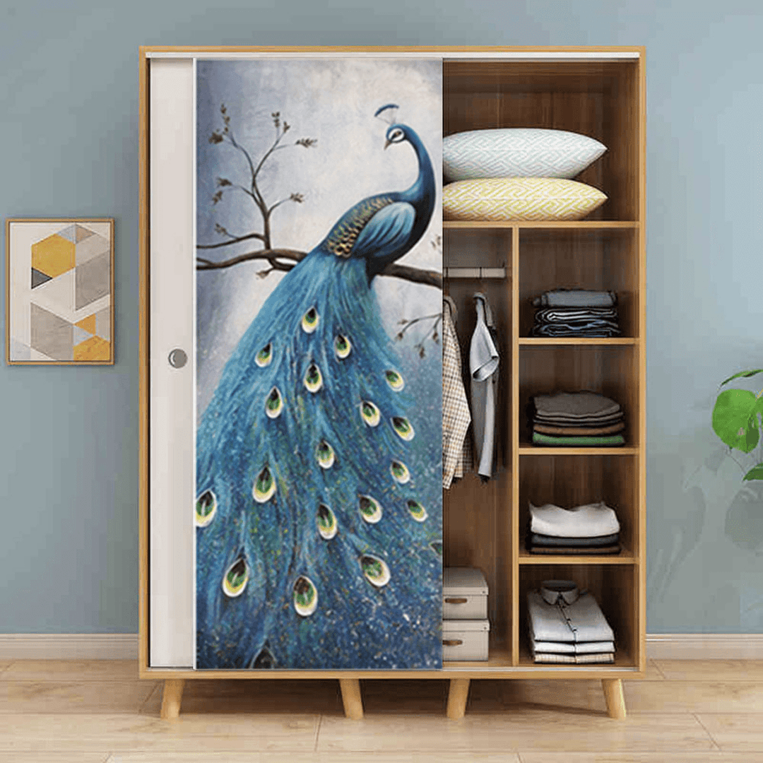 PVC Living Room Door Stickers Wallpaper Poster Peacock Waterproof Home Decoration - MRSLM