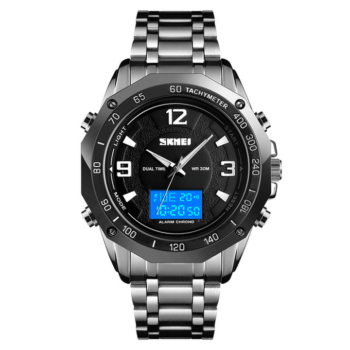 SKMEI 1504 Multifunctional Luminous EL Light Calendar 3ATM Business Men Watch Dual Display Digital Watch - MRSLM