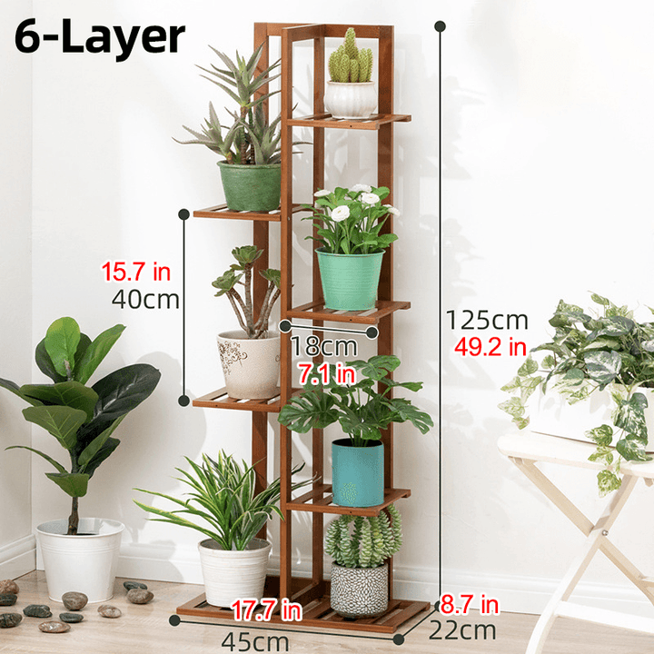 5/6/7-Tier Wooden Plant Stand Flower Pot Shelf Indoor Storage Display Rack - MRSLM