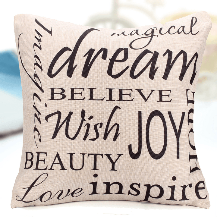 Square English Letter Cotton Linen Pillow Case Throw Cushion Cover Home Decor - MRSLM