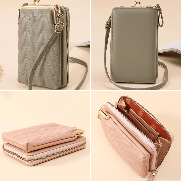 Women Faux Leather Fashion Multifunction Waterproof Crossbody Bag Brief Phone Bag - MRSLM