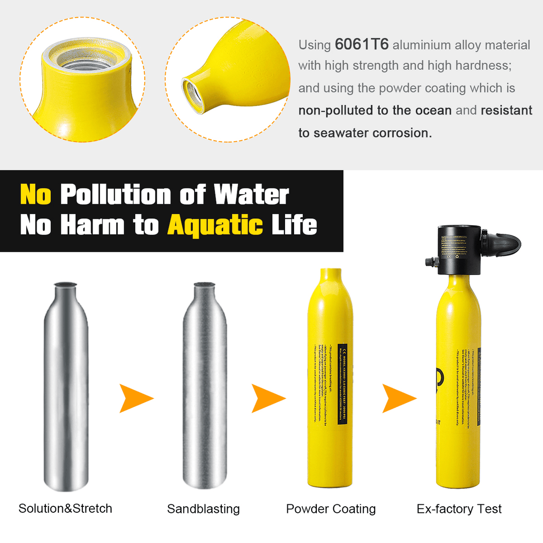 DIDEEP 0.5L Mini Scuba Tank Diving Oxygen Reserve Air Hand Inflator Pump Dive Equipment - MRSLM