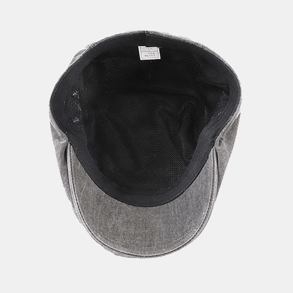 Men Cotton Letter Embroidery Worn Hole Beret Flat Cap Fashion Adjustable Breathable Forward Cap - MRSLM