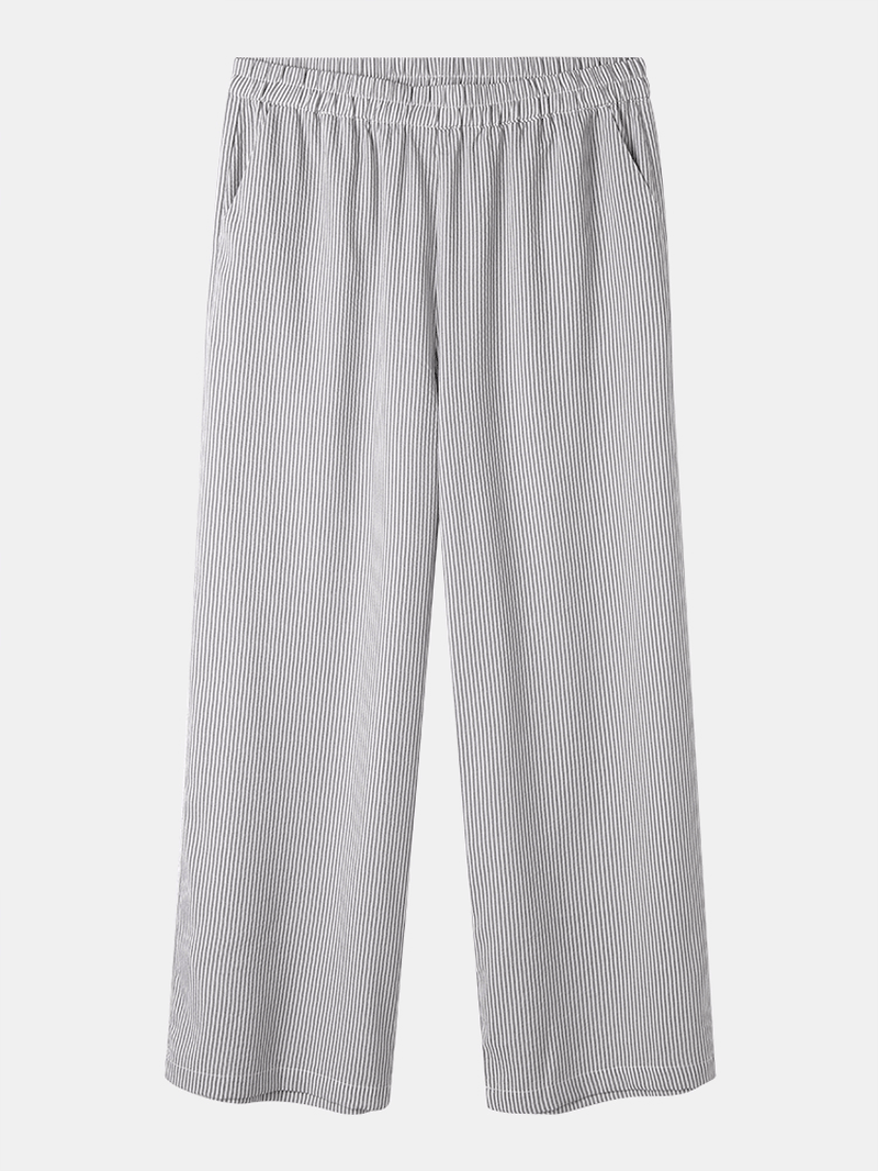 Striped Print Elastic Waist Pocket Wide Leg Casual Pants for Women - MRSLM