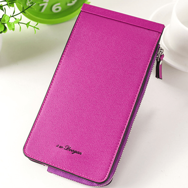 Women Microfiber Leather Multi Card Slots Wallet Card Holder Phone Bag - MRSLM