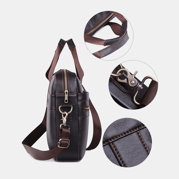 Men Genuine Leather Multi-Function Retro Large Capacity Travel Handbag Cross Body Bag - MRSLM