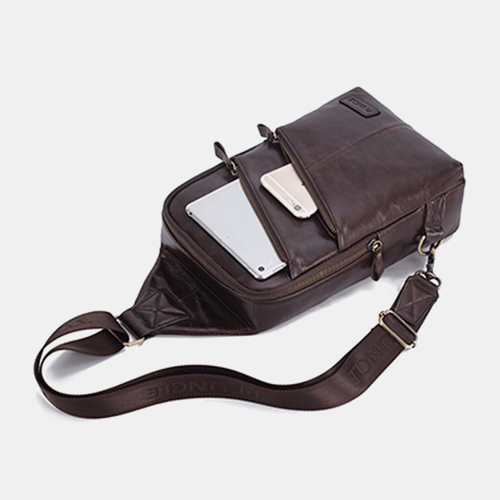 Men Genuine Leather Casual Business Crossbody Bag Chest Bag Outdoor - MRSLM