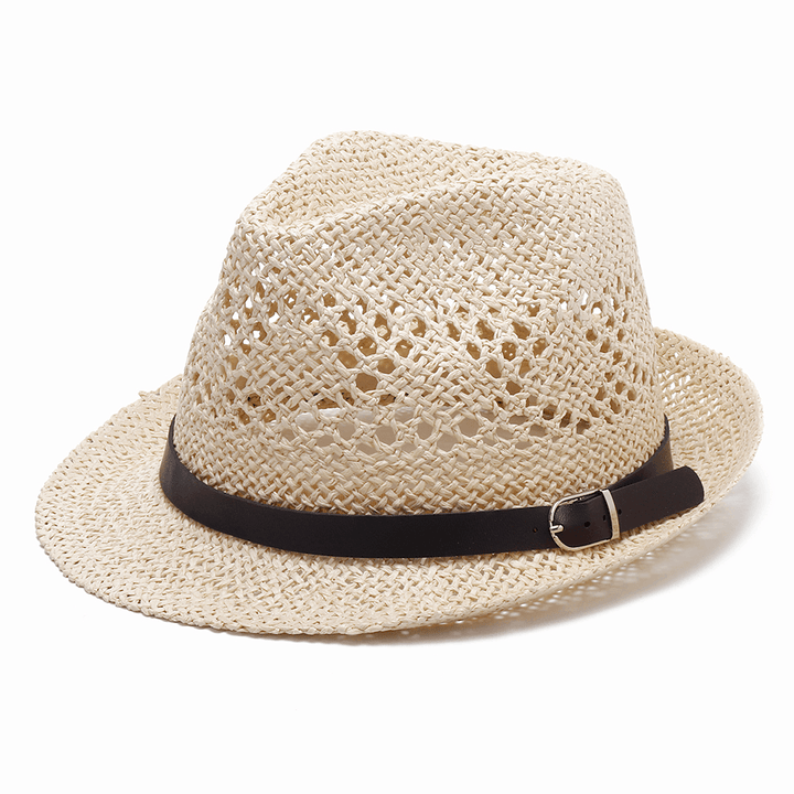 Men Women Personalized Handmade Straw Jazz Hat Outdoor Travel Beach Breathable Mesh Hollow Sun Cap - MRSLM