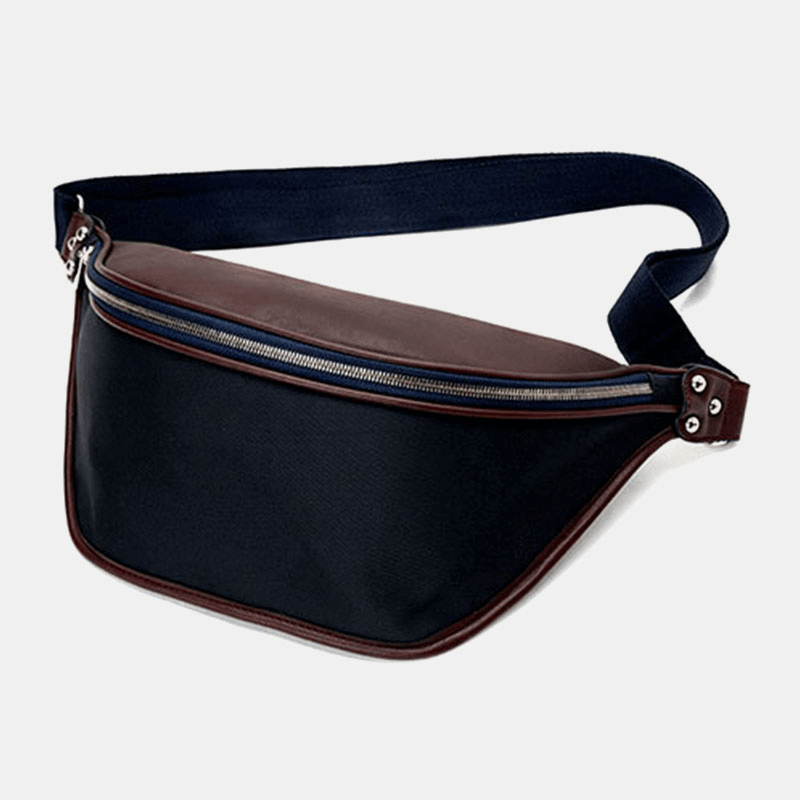 Men PU Leather Two-Color Splicing Sport Vintage Waterproof Patchwork Crossbody Bag Chest Bag Shoulder Bag - MRSLM