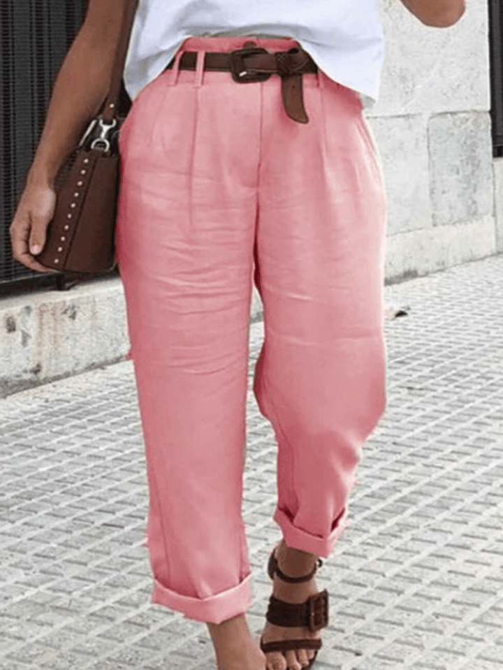 Solid Color Casual Pants for Women with Pockets - MRSLM