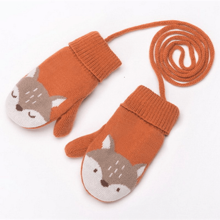 Autumn Winter Children plus Velvet Hat Scarf Set Baby Lovely Cartoon Fox Print Knitted Hat Kids Cap Collar Boy Girl Neck Warmer - MRSLM