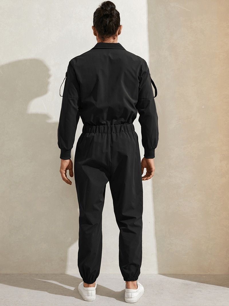 Mens Zipper up Lapel Collar Leisure Jumpsuit - MRSLM