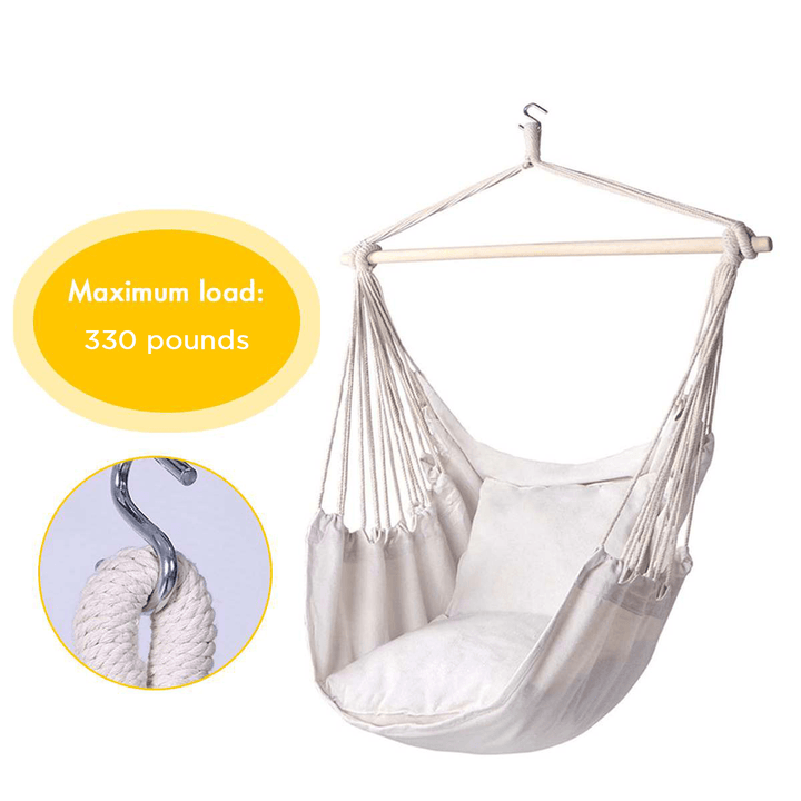 Single People Cotton Canvas Hammock Chair Swing Hanging Chair with Pillow Hook Stick Outdoor Garden Camping Home - MRSLM