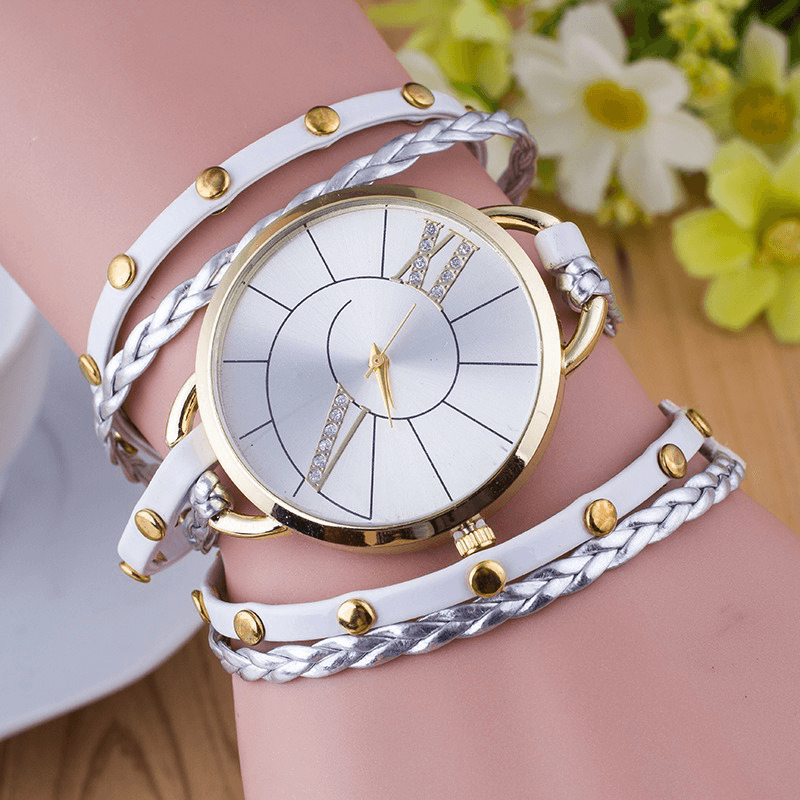 Simple Dial Leather Strap Crystal Algarismos Romanos Quartz Watch Women Bracelet Watch - MRSLM